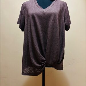 Bobeau Rich Brown V-Neck Short Sleeve Top